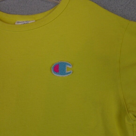 Champion Shirt Womens Large L Yellow Reverse Weave Crop Top Colorful Cotton - Picture 4 of 11